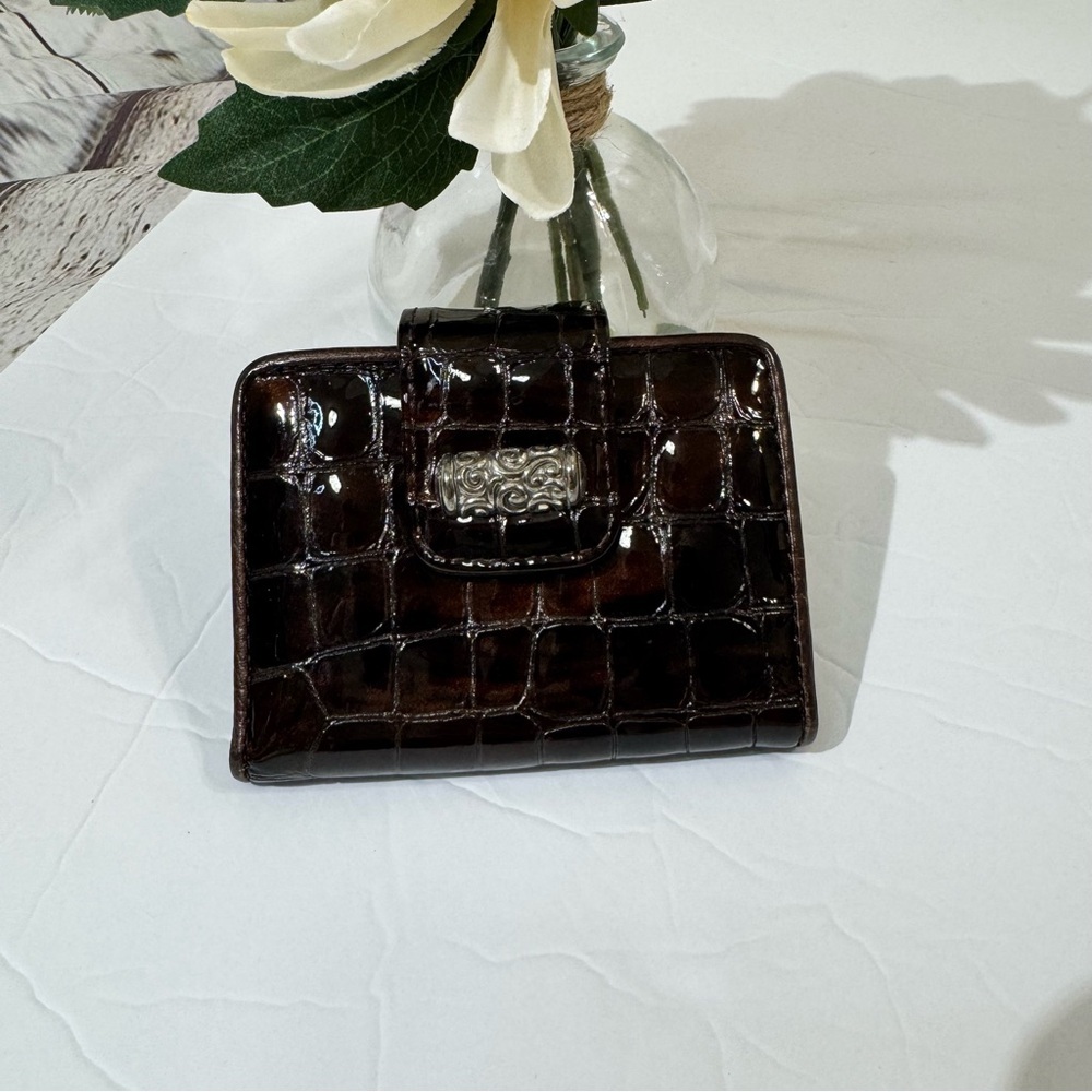 Brighton Dark Brown Crocodile-Embossed Leather Wallet